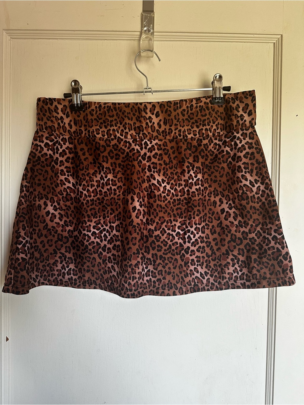 Leopard Print Brown Satin Mini Skirt NWOT